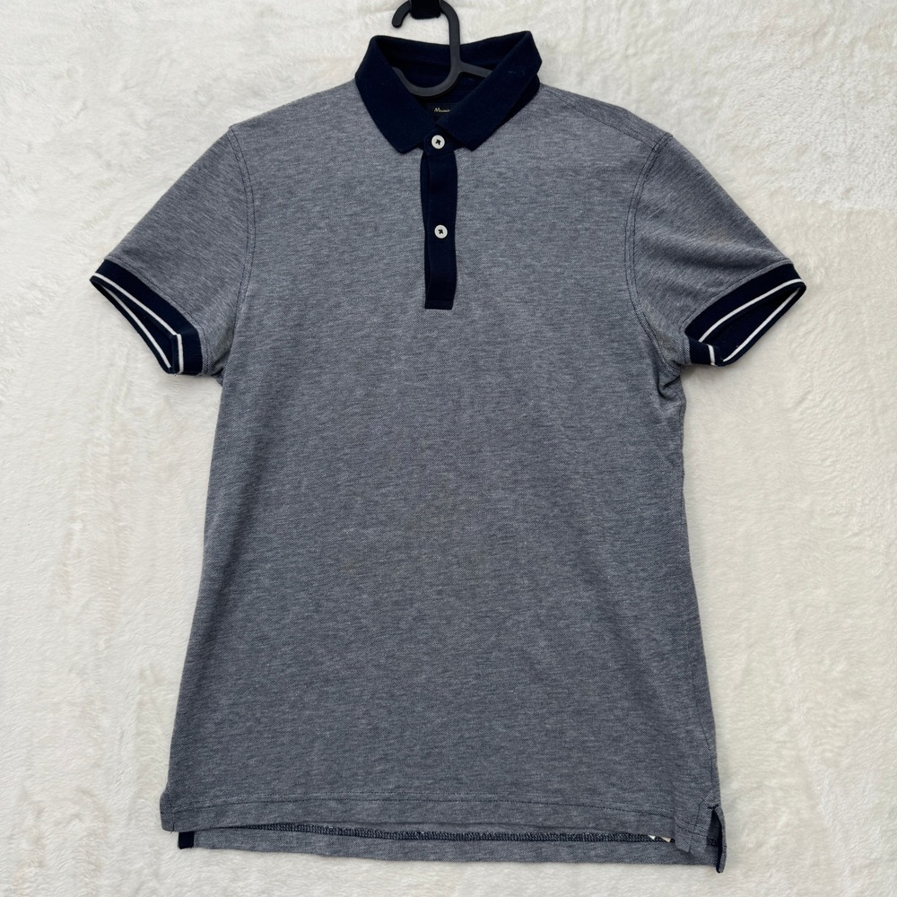 Massimo Dutti Polo Shirt Mens Small Grey Navy Casual Fit Textured Tipped Cotton